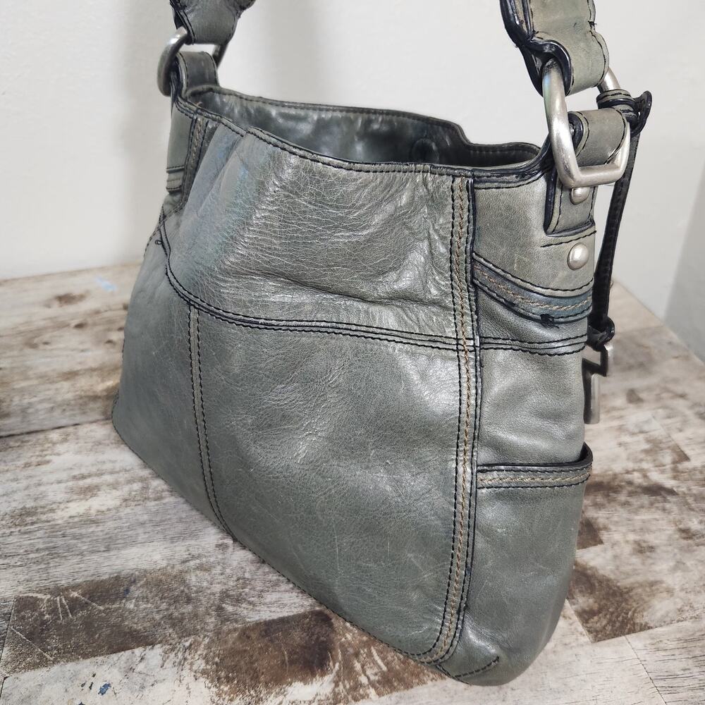 Fossil Y2K Sage Green Leather Shoulder Bag Purse Chunky Strap Boho Grunge - Picture 4 of 14